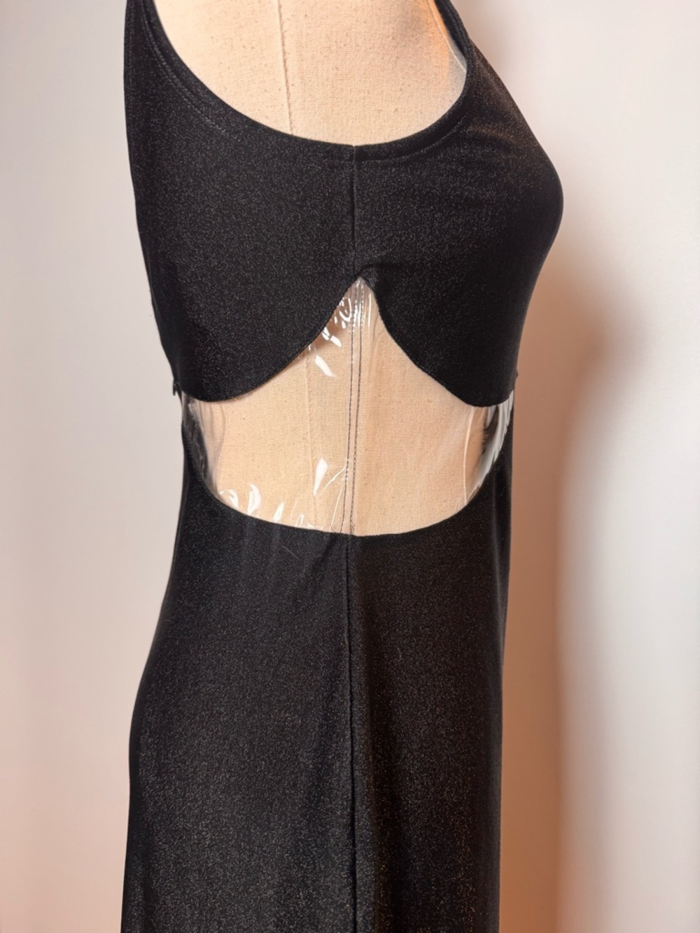 Vintage Versace Black Long Jersey Dress w/ PVC Inserts – Size 44 - Picture 6 of 12